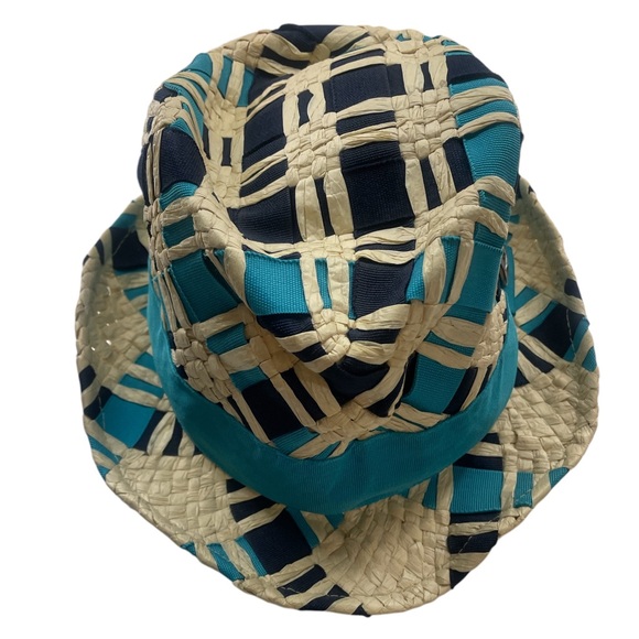 Peter Grim Fedora,Sun, hat,Multi colored blue,turquoise, weaved,navy blue,tan,OS - Picture 5 of 7
